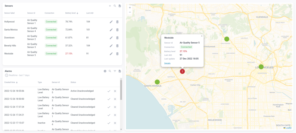 Map view of sensors with details